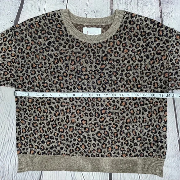 ANTHROPOLOGIE metallic leopard print 3/4 sleeve sweater top, size XS - Picture 11 of 16